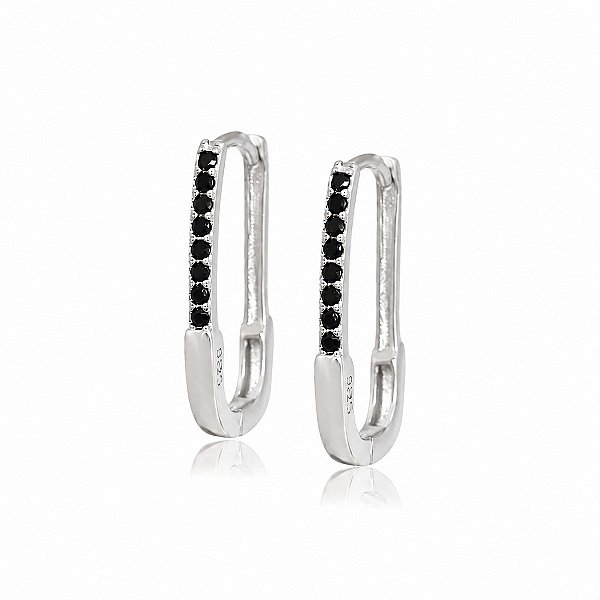 Brinco Argola Retangular com Zircônias Negras em Prata 925 – 2,3 cm