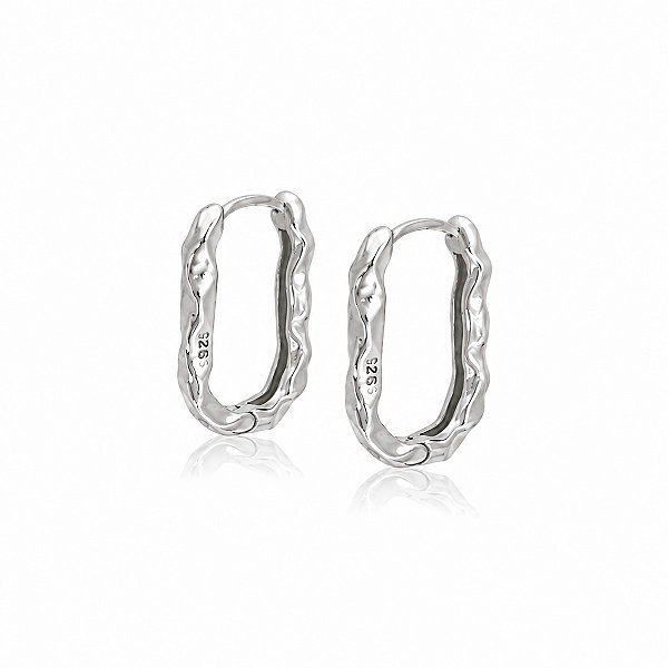 Brinco Argola Retangular com Textura Irregular em Prata 925 – 1,9 cm
