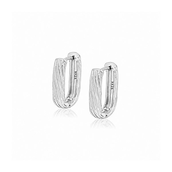 Brinco Argola Retangular Texturizada em Prata 925 – 1,4 cm
