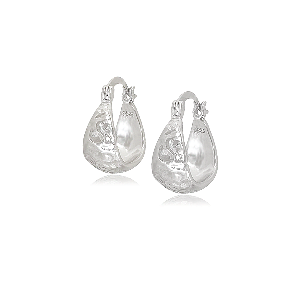 Brinco Argola Pequena Larga em Prata 925 com Textura