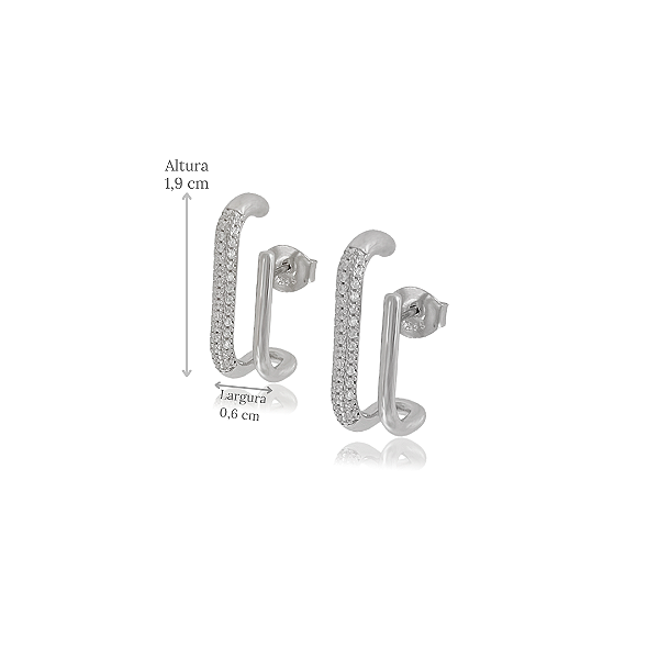 Brinco Ear Hook Duplo 1 Filete Liso 1 Cravejado com Zircônias em Prata 925