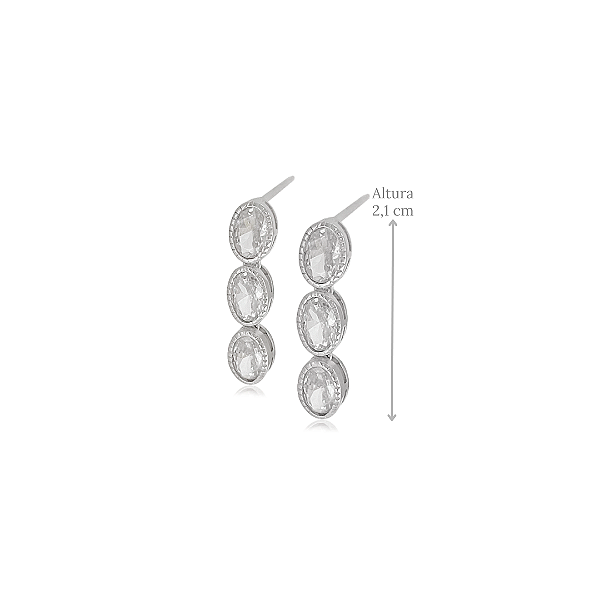 Brinco Pendente de Prata 925 com Três Zircônias
