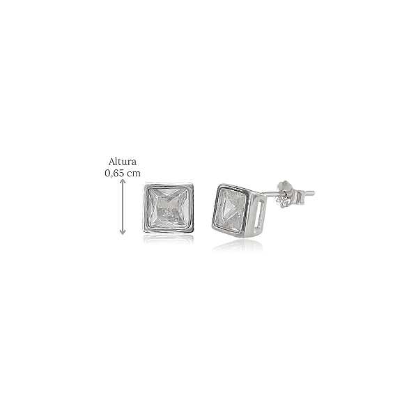 Brinco Ponto de Luz Quadrado Prata 925 com Ródio (6,5 mm)