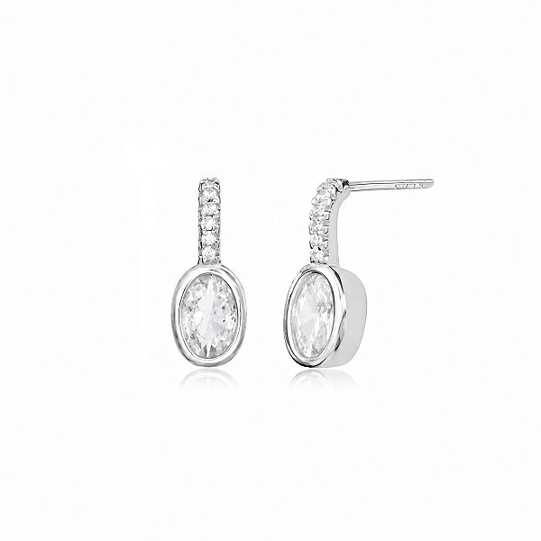 Brinco Ponto de Luz Oval com Zircônias em Prata 925