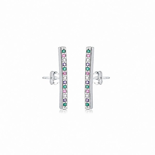Brinco Ear Cuff Palito com Zircônias Coloridas Prata 925