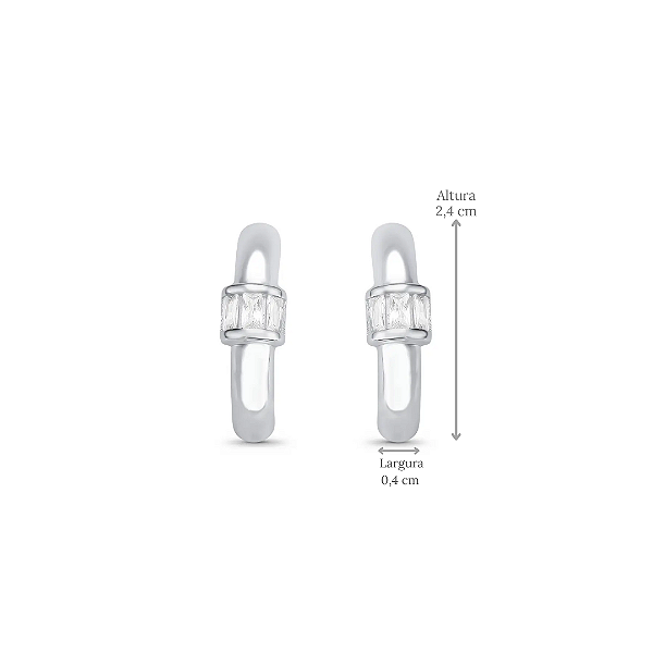 Brinco Ear Hook Curvado com Zircônias Central em Prata 925