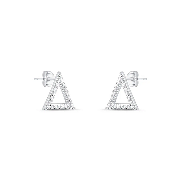 Brinco de Prata 925 Triangular Pequeno com Zircônias