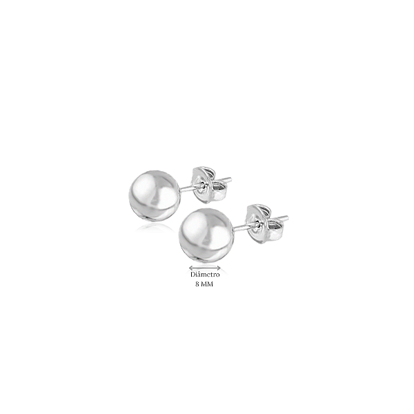 Brinco Bola Lisa 8 mm em Prata 925