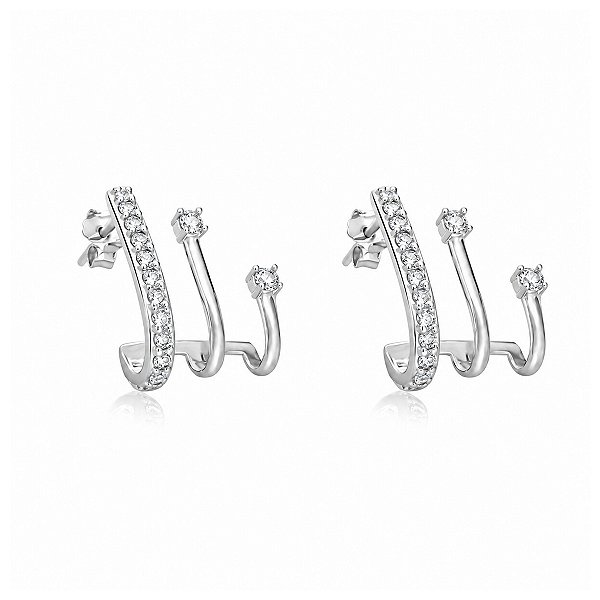 Brinco Ear Hook 3 Fios com Zircônias em Prata 925