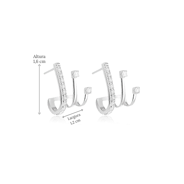 Brinco Ear Hook 3 Fios com Zircônias em Prata 925
