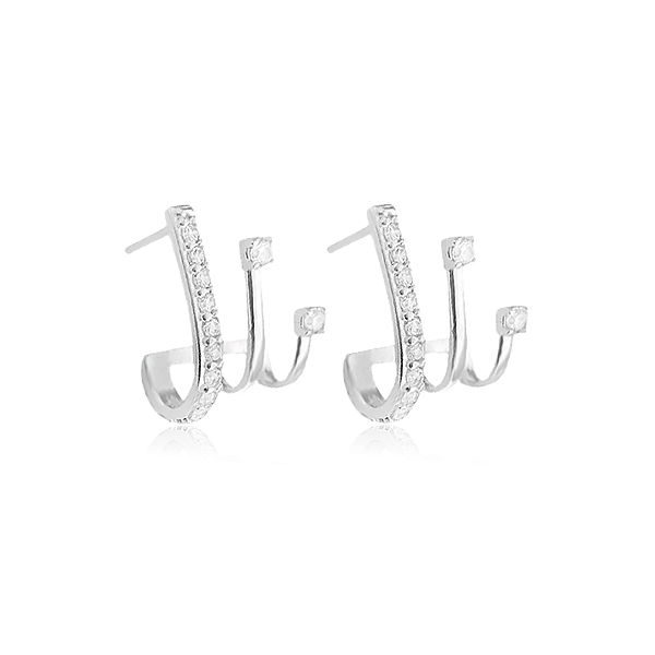 Brinco Ear Hook 3 Fios com Zircônias em Prata 925