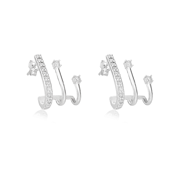 Brinco Ear Hook 3 Fios com Zircônias em Prata 925