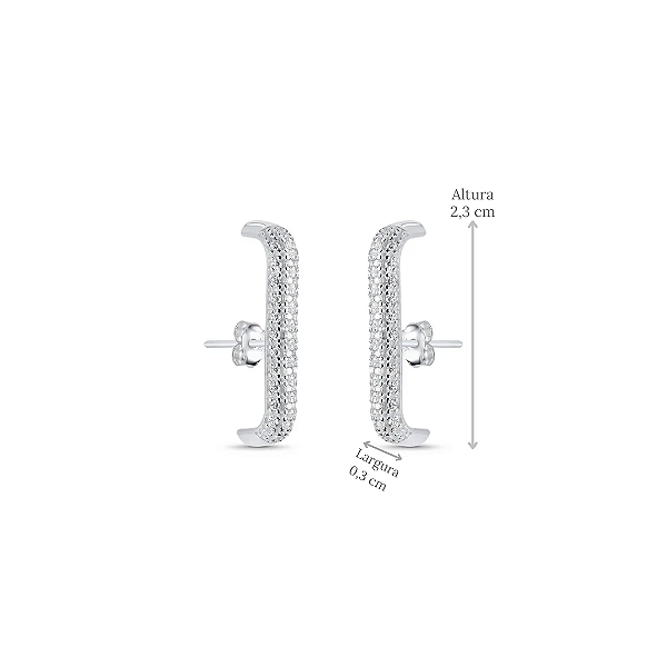 Brinco Ear Hook Zircônias em Prata 925