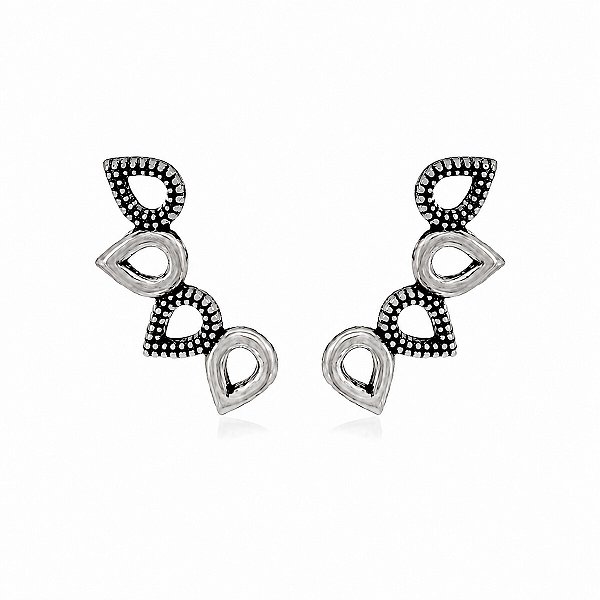 Brinco Ear Cuff Gotas Envelhecida em Prata 925