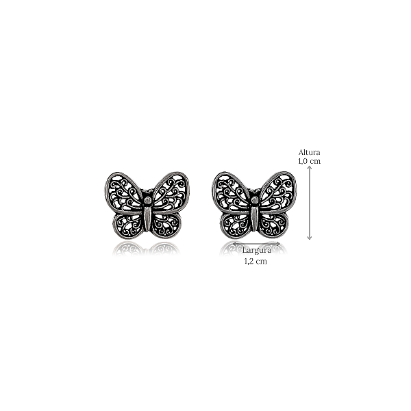 Brinco Borboleta Pequeno Envelhecido de Prata 925