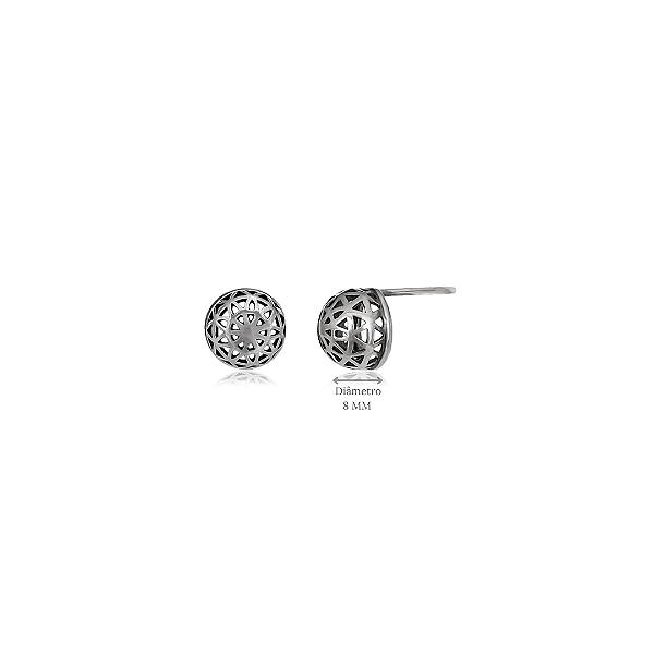 Brinco Meia Bola Vazada 8 mm em Prata 925
