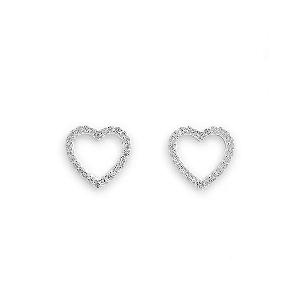 Brincos Coração Vazado Pequeno em Prata 925 com Micro Zircônias - 0,9 cm de diâmetro