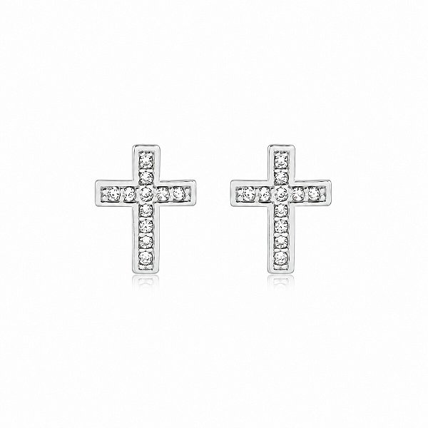 Brinco Cruz em Prata 925 com Zircônia Cravejada – Pequeno, Delicado e Elegante