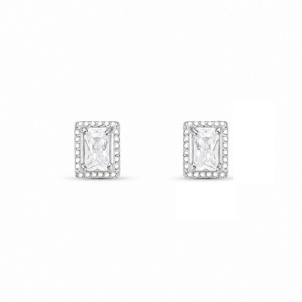 Brinco de Prata 925 com Zircônia Retangular – Delicado