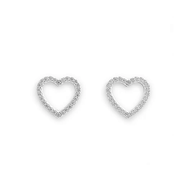Brincos Coração Vazado Pequeno em Prata 925 com Micro Zircônias - 1,1 cm de diâmetro