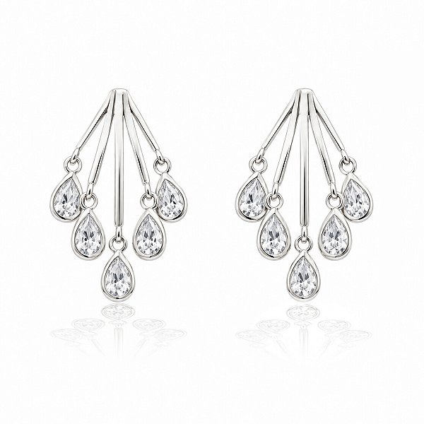 Brinco Prata 925 Zircônia Cristal Gota Pendente
