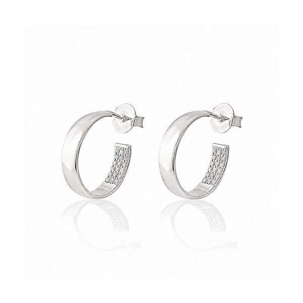 Brinco de Argola Pequena com Micro Zircônias em Prata 925