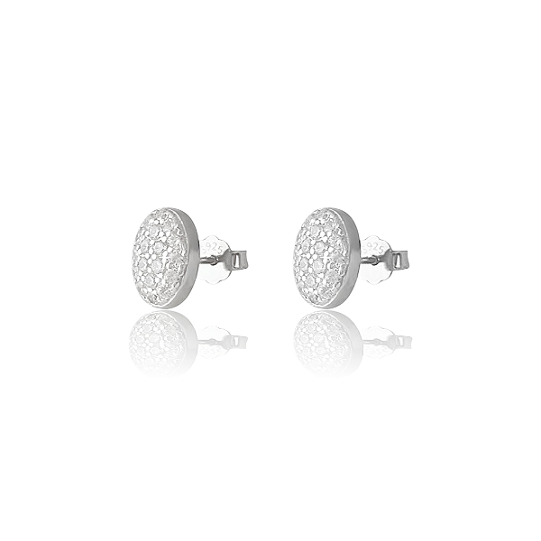 Brinco Pequeno Oval com Micro Zircônias em Prata 925