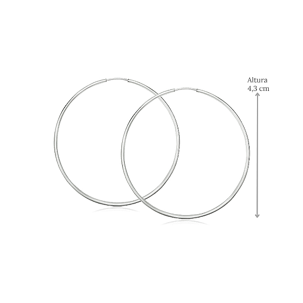 Brinco de Argola Fio Redondo em Prata 925 -  Diâmetro 4,3 cm