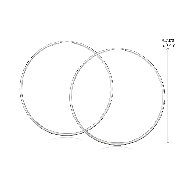 Brinco de Argola Fio Redondo em Prata 925 - Diâmetro 6,0 cm