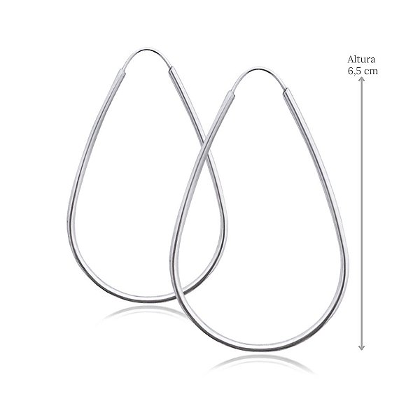 Brinco de Argola Gota Fio Redondo em Prata 925 - Altura  6,5 cm