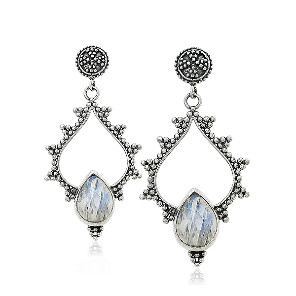 Brinco Pedra da Lua em Prata 925 Envelhecido