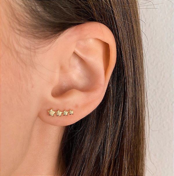 Brinco Ear Cuff Estrelas Delicadas Banhado a Ouro 18k