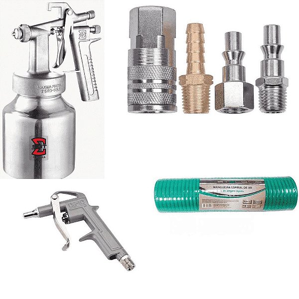 Kit Pistola Pintura Compressor Tufão Ar Direto 4 Peças