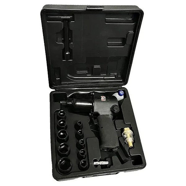 Chave De Impacto Parafusadeira Pneumática 1/2 69 kg Duplo Martelo com kit