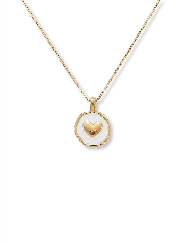 Colar Coração com Resina Banhado no Ouro 18K