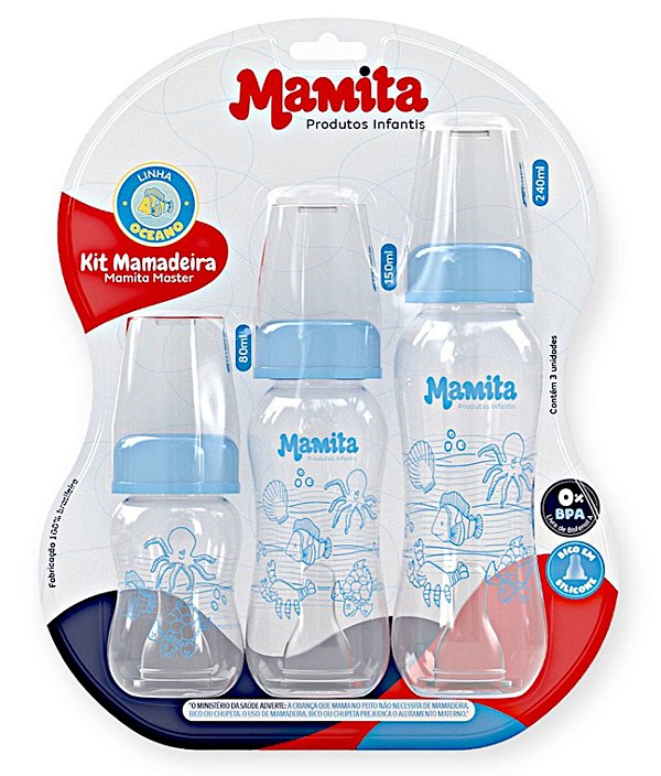 Kit Mamadeira Mamita 80ml 150ml 240ml - Blister Kit 3 Fases
