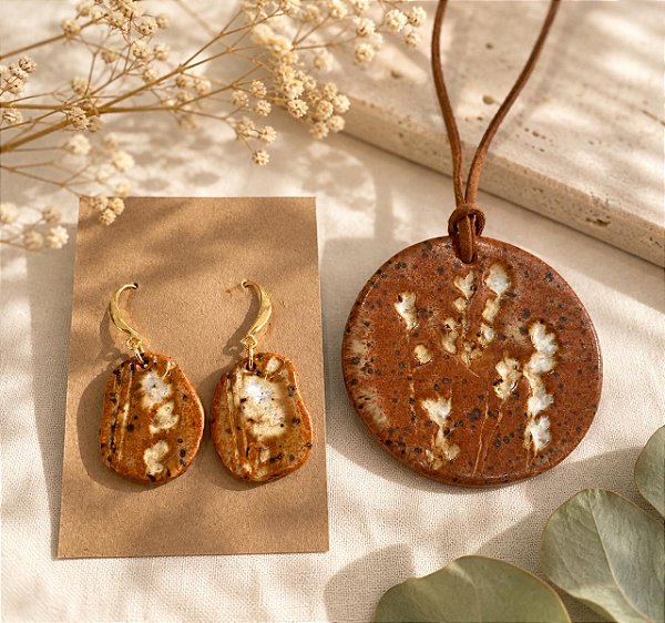 Conjunto Colar e Brinco Terracota