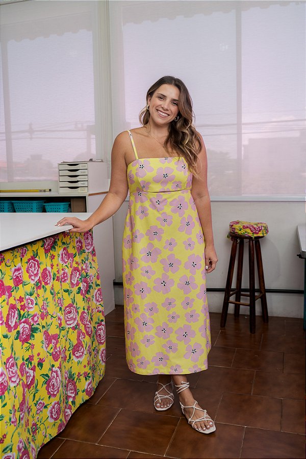 Vestido Longuete Recorte Estampado Floral