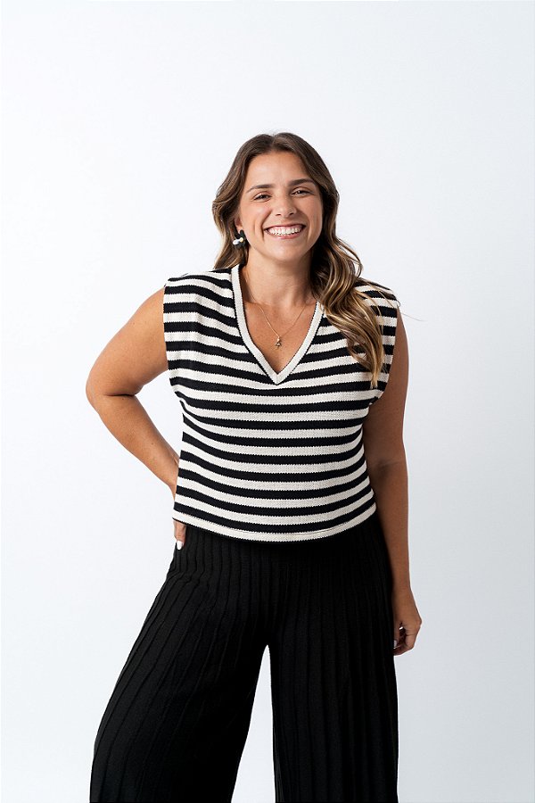 Blusa Muscle Listra Malha Tricô