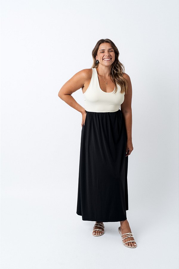 Vestido Longuete Malha Bicolor