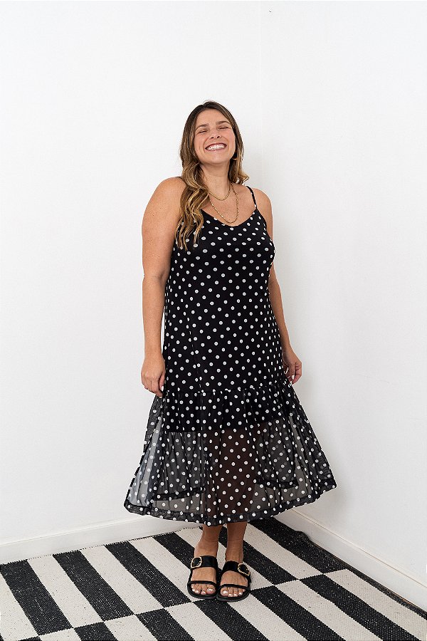 Vestido Longuete Tule Poá