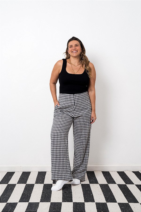 Calça Reta Elastico Vichy