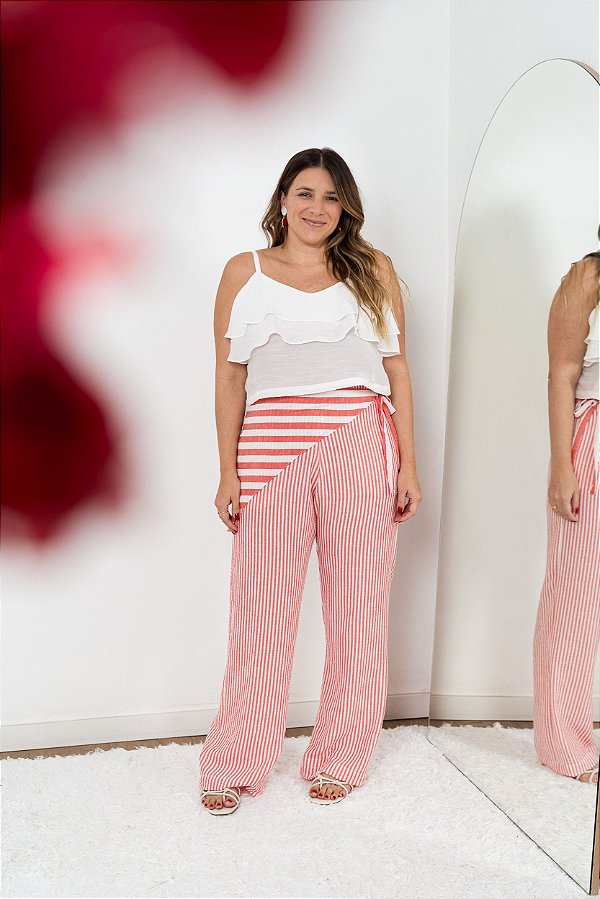 Calça Reta Listrada Lenço