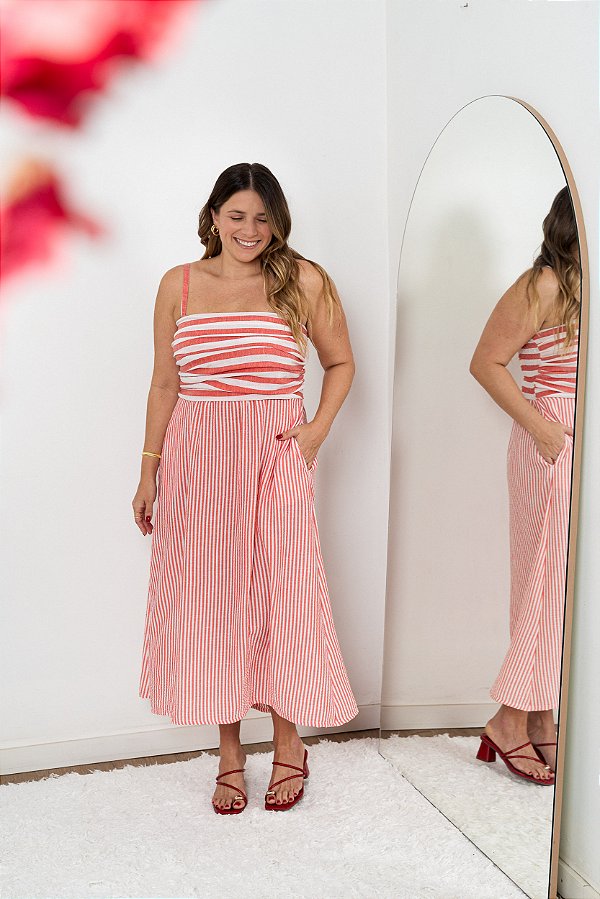 Vestido Drapeado Listrado