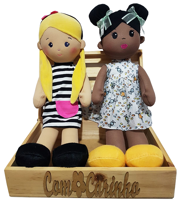 Cesta de Presente Boneca Isabella/Boneca Júlia laço rosa