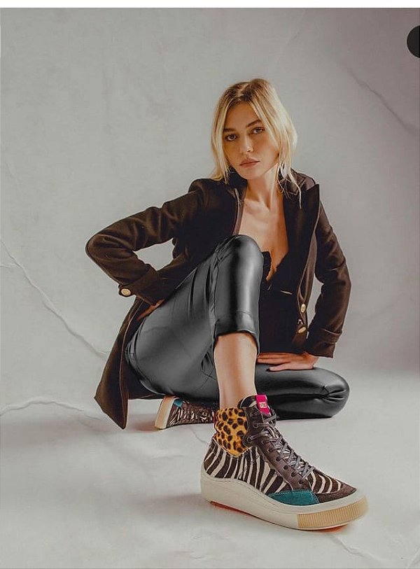TÊNIS EM COURO MULTI ESTAMPA ANIMAL PRINT