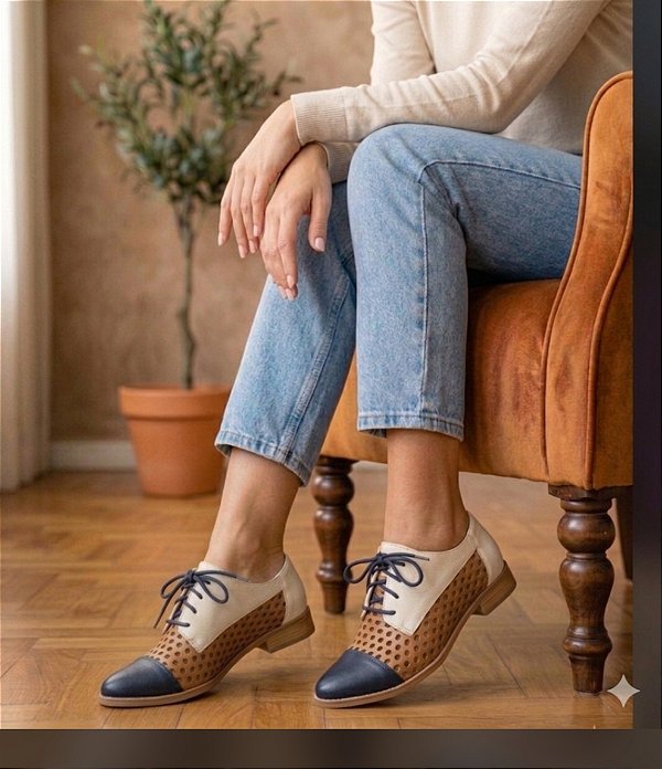 SAPATO OXFORD BICOLOR EM COURO
