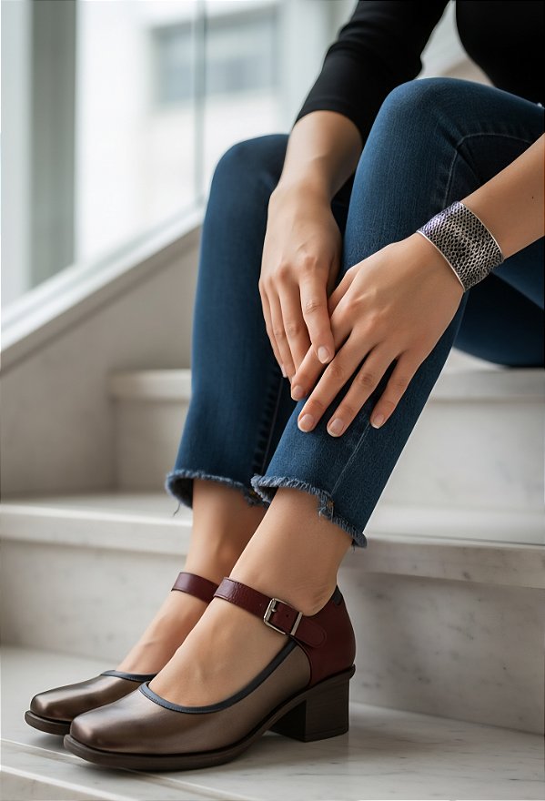 SAPATO ESTILO BONECA MARY JANE BICOLOR