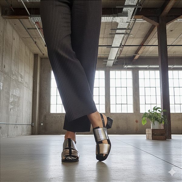 SANDÁLIA EM COURO METALICA ONIX