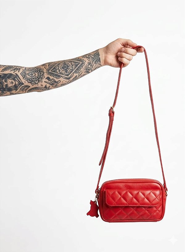 BOLSA VERMELHA COURO DETALHE MATELASSÊ
